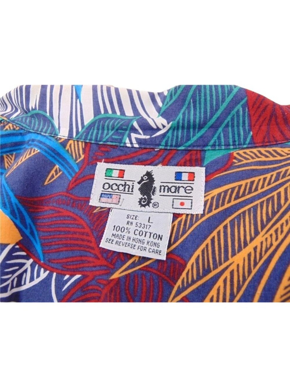 Occhi Mare Vintage 80s Hawaiian Shirt L Cotton Bold Floral Multi Color All Over - Picture 6 of 9